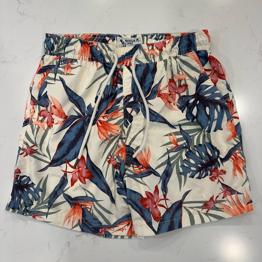 American Eagle Outfitters Tropical Swim Trunks - Reds and Blues